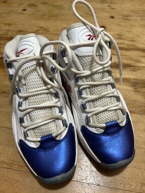 Reebok Allen Iverson Question Mid Blue Toe Basketball Shoes Size 8